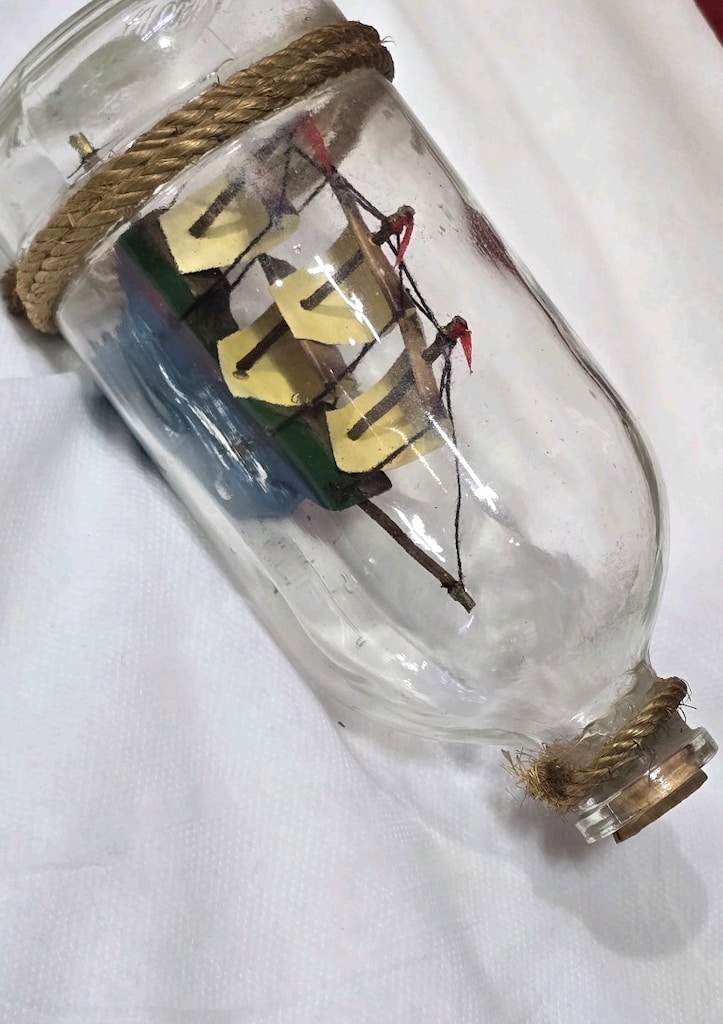 Vintage Cam Şişe İçinde Dekoratif Yelkenli Gemi Maketi - 4
