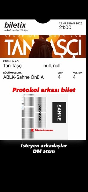 12 HAZİRAN TAN TAŞÇI KONSER BİLETİ PROTOKOL ARKASI