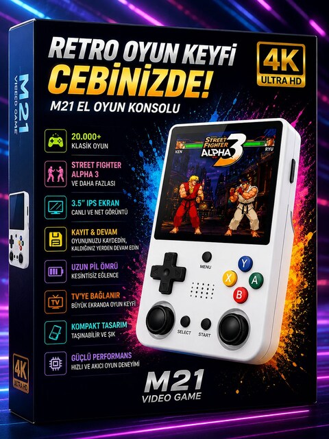 M21 RETRO EL OYUN KONSOLU SİYAH RENK 20.000+ EFSANE OYUN TEK CİHAZDA