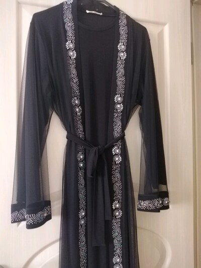 İKİLİ KUŞAKLI ABAYA TAKIM 40-42-44 BEDENE UYUMLU