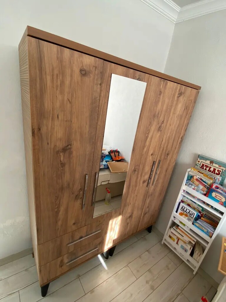 Sıfır ahşap aynalı gardolap elbise dolabı - 2