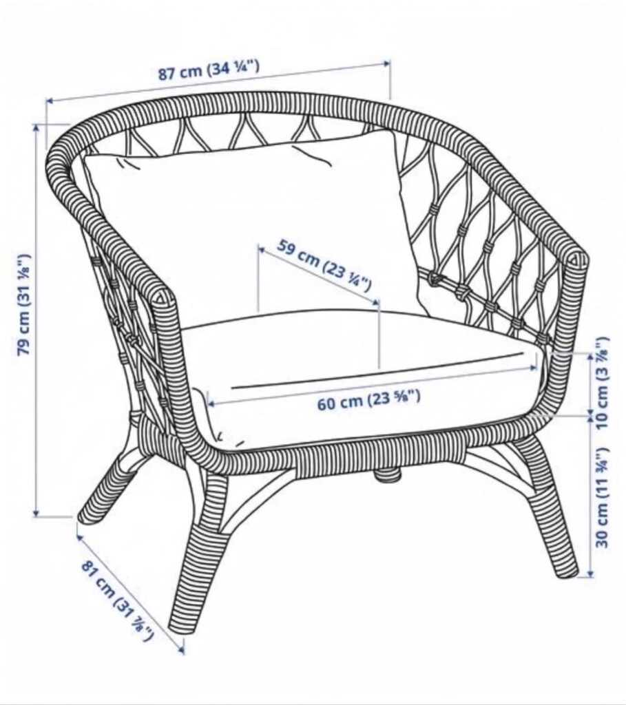 Ikea Rattan Koltuk + 2 adet Puf - 4
