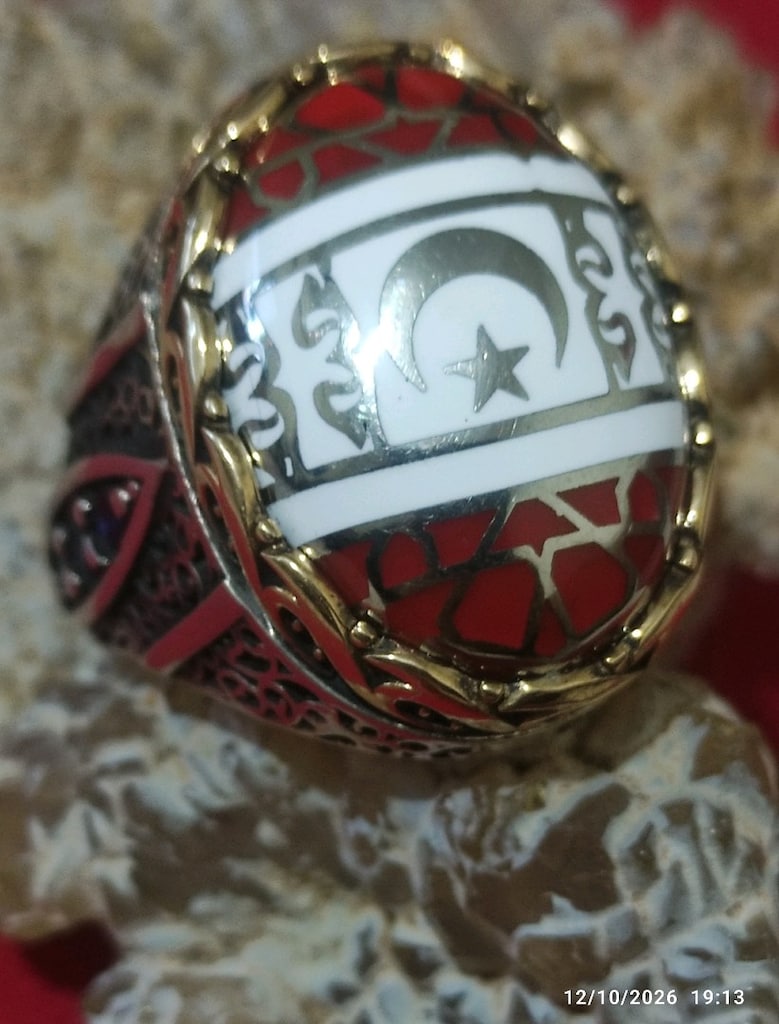 925 AYAR AY YILDIZ DESENLİ MİNE İŞÇİLİKLİ GÜMÜŞ YÜZÜK.... - 3