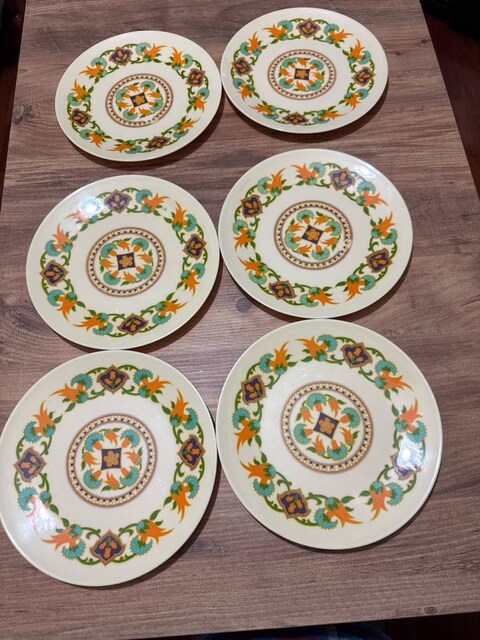 Vintage Noramin Norm Melamine 6’lı Desenli Pasta Tatlı Tabağı