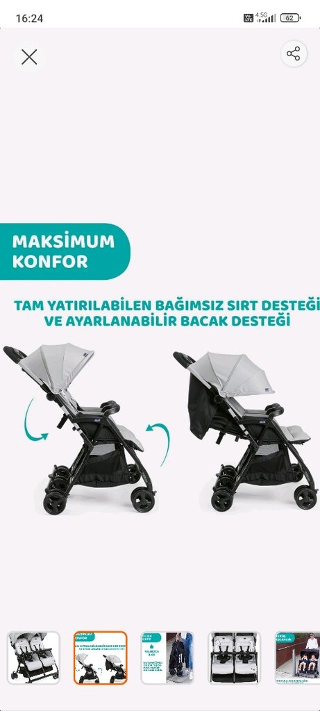 Tertemiz Kullanılmış Chicco Ohlala 2 Twin İkiz Bebek Arabası - 16