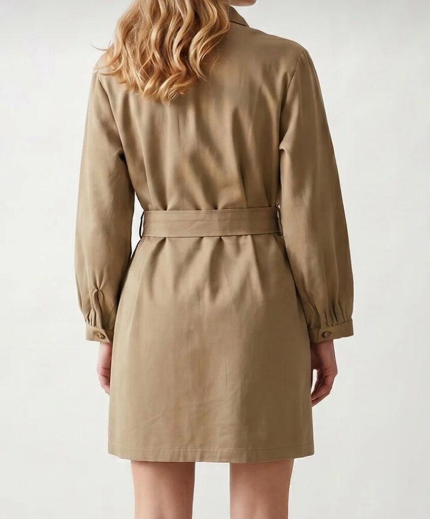 Trendyol Kadın Camel Cepli Kuşaklı Gabardin Gömlek Elbise - 2