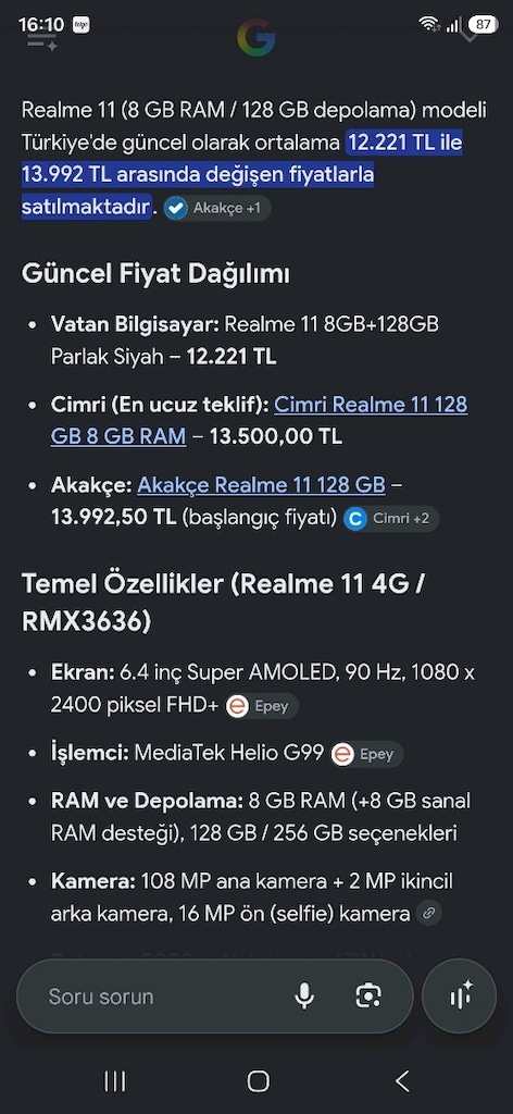 Realme 11 Sıfırdan farksız 8+8 ram 128gb hafıza. PAZARLIKSIZ TEK FİYAT - 3