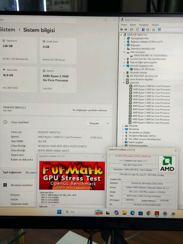 RYZEN5 2600 4GB RX 580 16GB RAM 256 SSD OYUNCU KASASI - 7