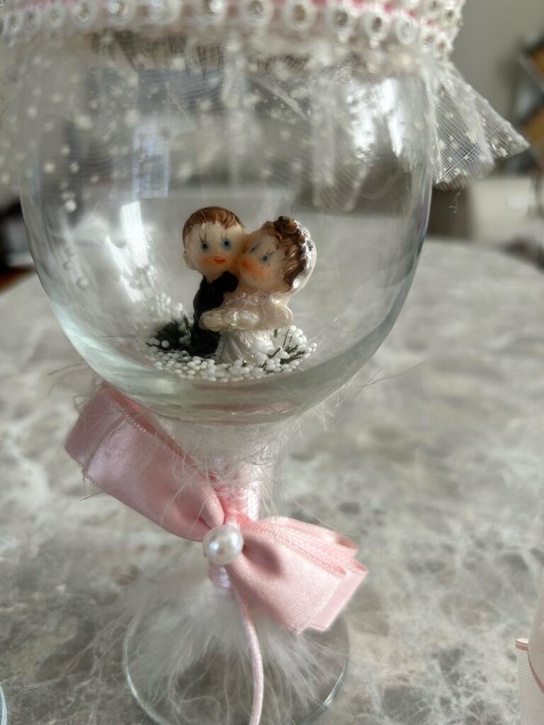 Gelin damat bardağı ve iğne bardağı pembe siyah - 5