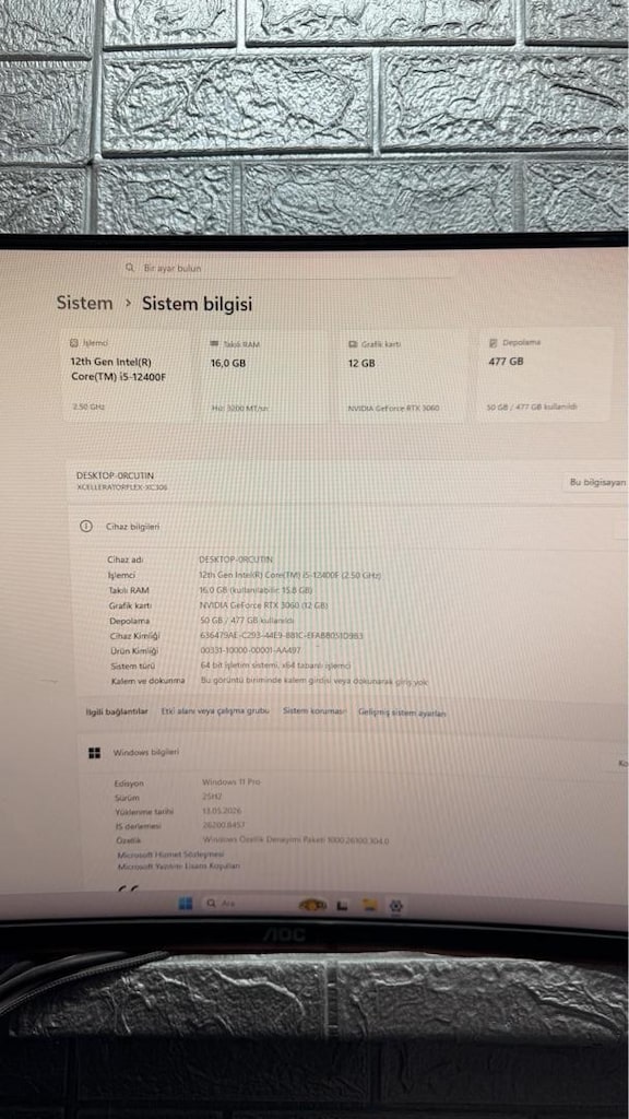 " TEMİZ " i5 12400F / RTX 3060 12GB / 16GB RAM - SİSTEM - 6
