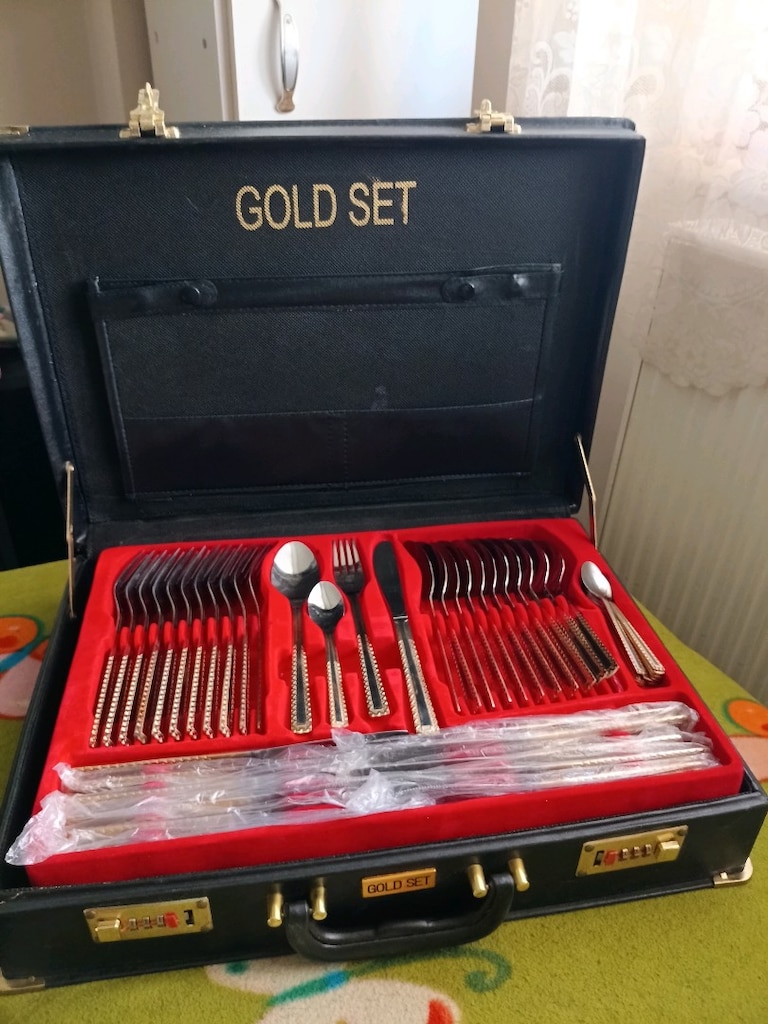 Gold set kaplama çatal kaşık bıçak seti - 7