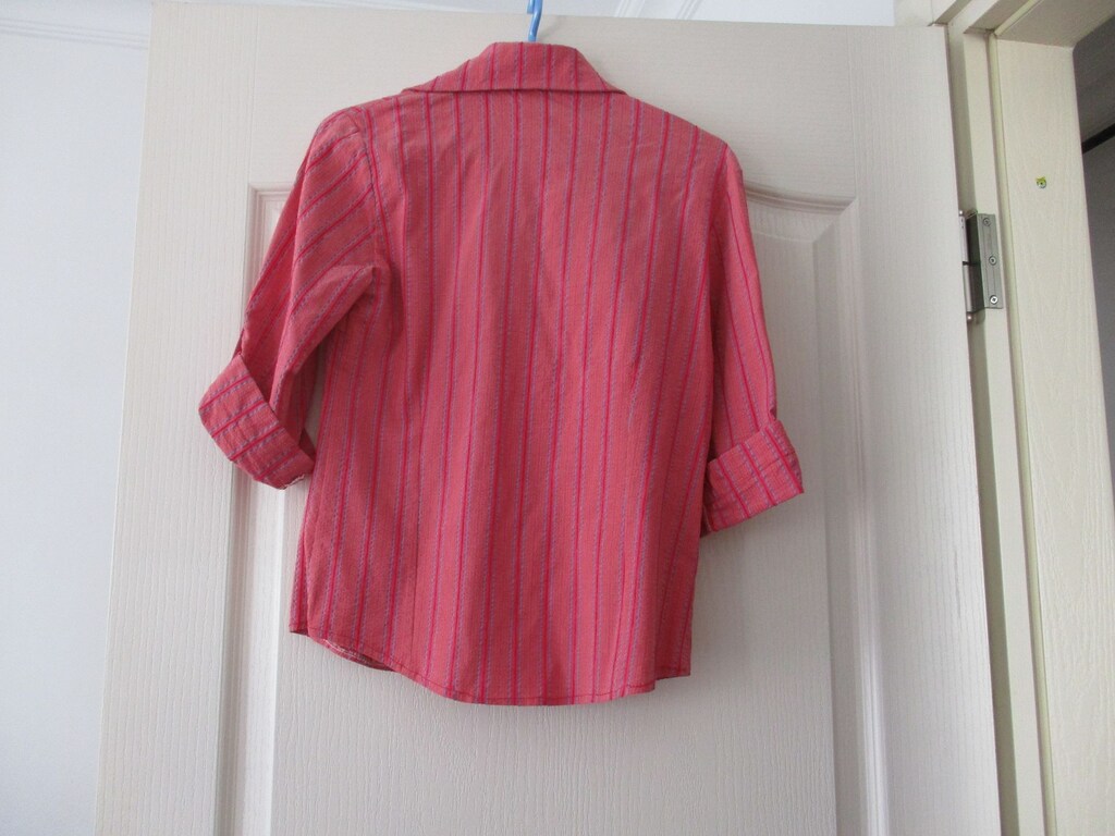 Pembe Çizgili Likralı Dar Kesim (Slim Fit) Kadın Gömlek - 2