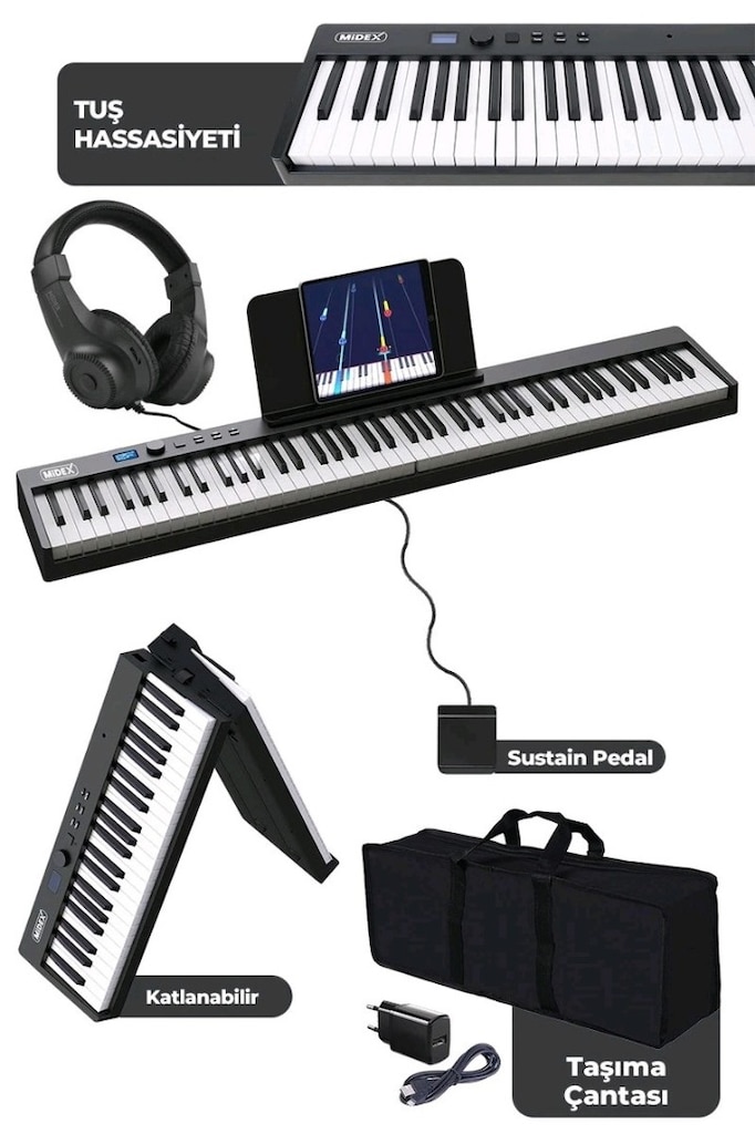 MIDEX PLX-100BK 88 Tuş Taşınabilir Dijital Piyano - 3
