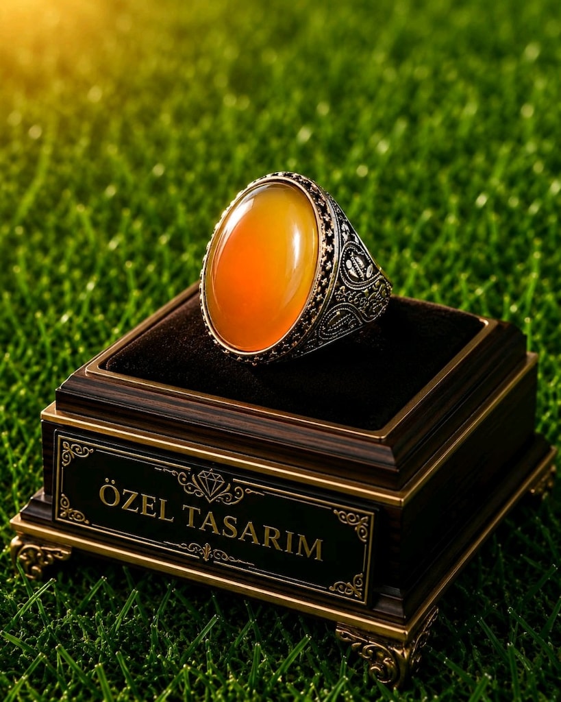 925 Ayar Akik Taşlı Gümüş Yüzük - 3