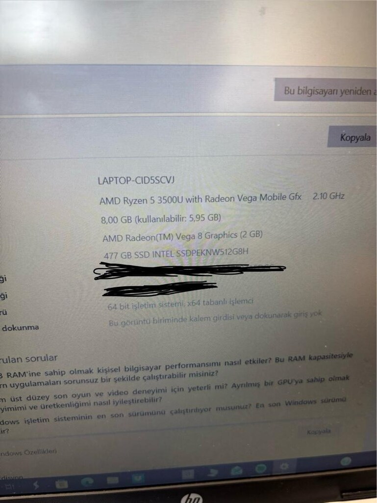 HP RYZEN 5 3500 U | 8 GB RAM | 512 GB SSD | FULL HD | TEMİZ - 4