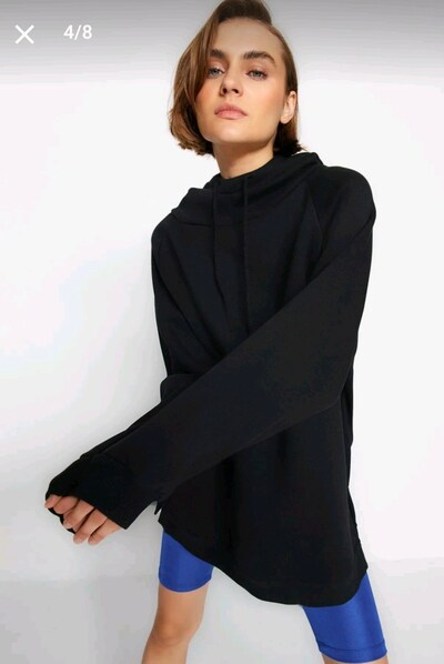 Lacivert Kapüşonlu Oversize Şardonlu Sweatshirt – M Beden