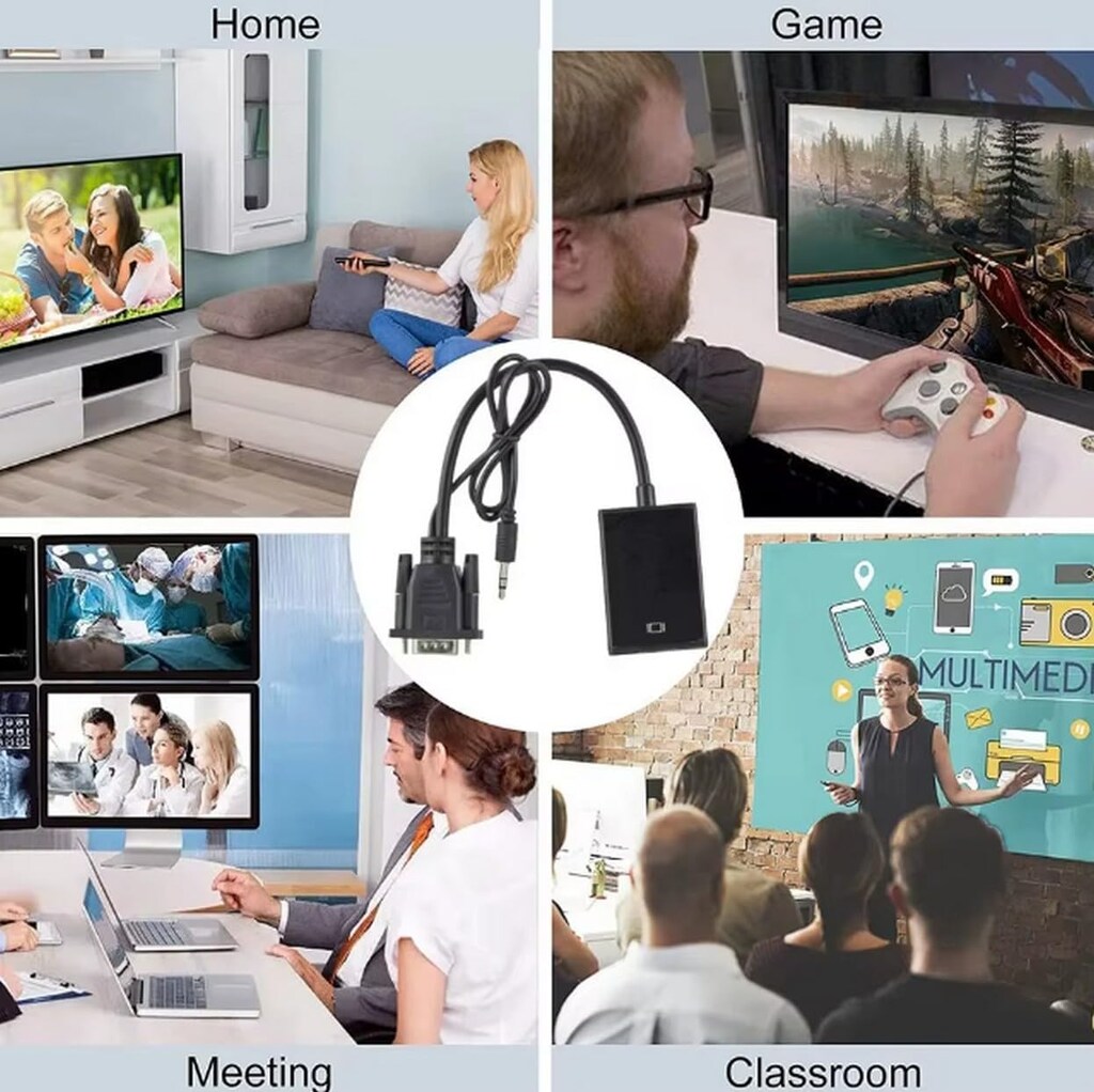 VGA to HDMI Çevirici Adaptör 3.5 Mm Ses Girişli (HDMI - 7