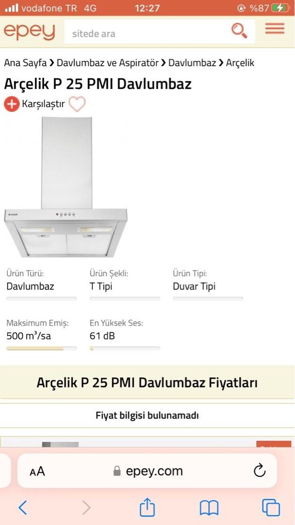 ARÇELİK P25 INOX ANKASTRE ASPİRATÖR. Fiyatı 4250.-tl - 9