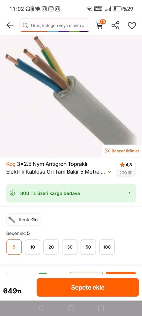 3x2.5 nym win kablo 3-4 metre civarı - 3