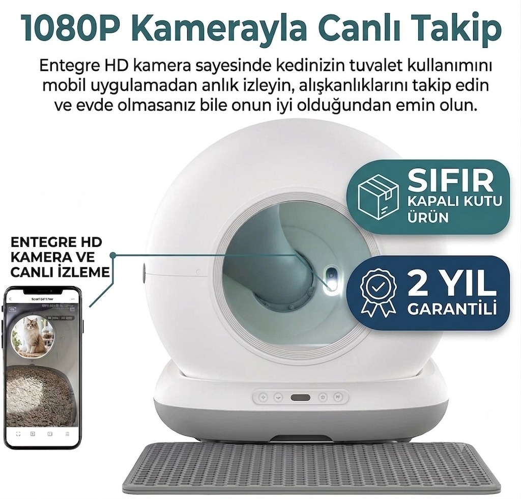 SIFIR Kapalı Kutu - Haustier CB002 Kameralı Akıllı Kedi Tuvaleti - 3
