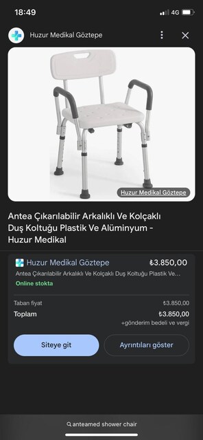 Antea Çıkarılabilir Arkalıklı Ve Kolçaklı Duş Koltuğu Plastik Ve Alümi