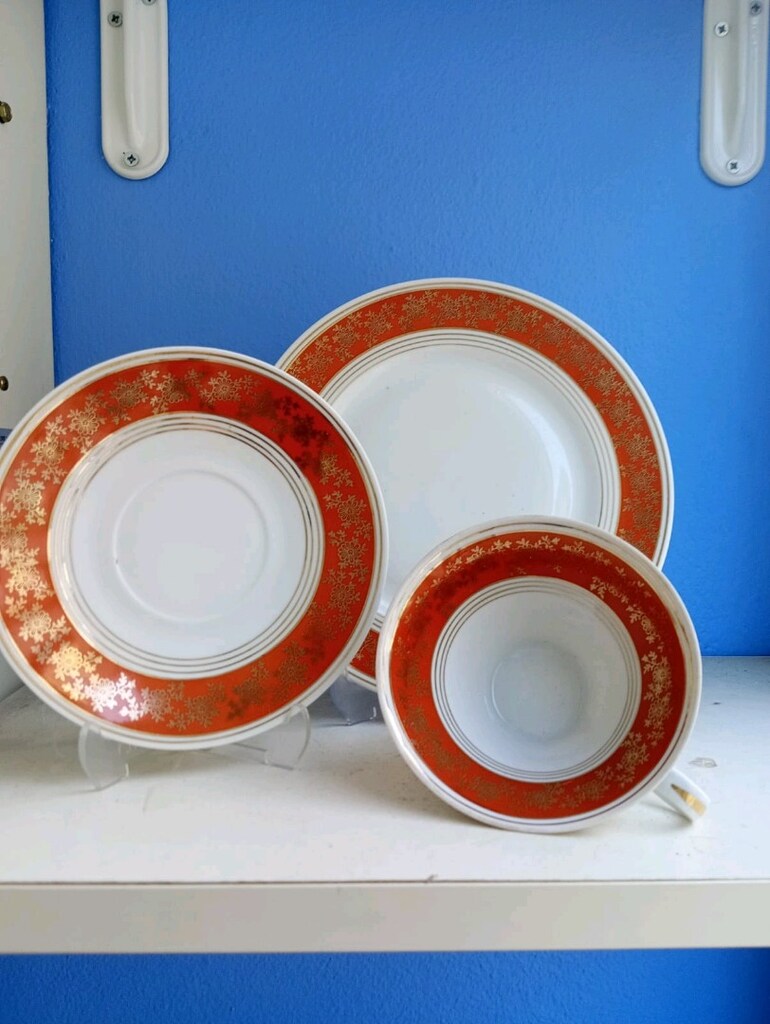 kiremit rengi altin desenli trio fincan - 2