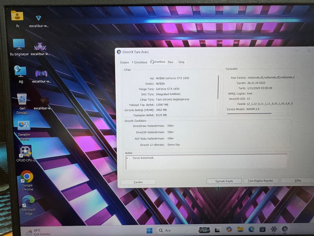 EXCALİBUR LAPTOP İ5 10300H 16 GB RAM 512 GB GTX1650 KUTULU - 9