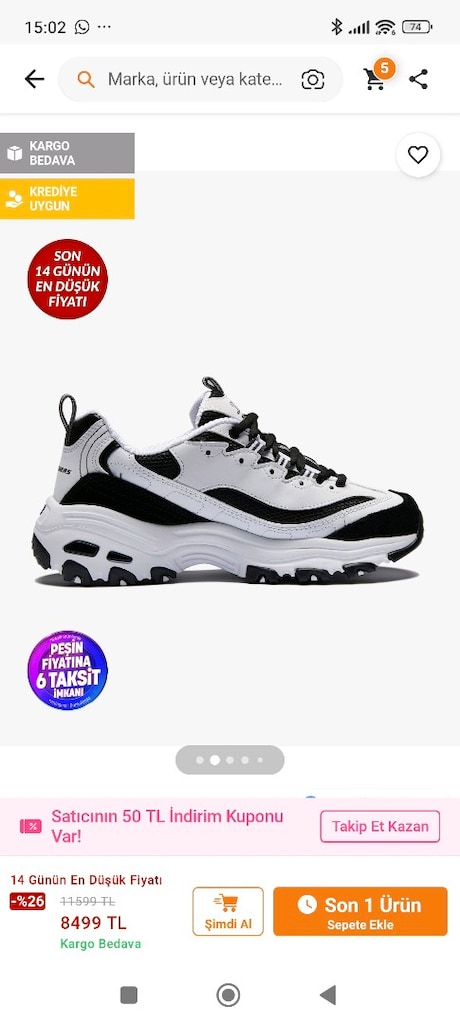 Sıfır Skechers spor ayakkabı 37 numara - 3