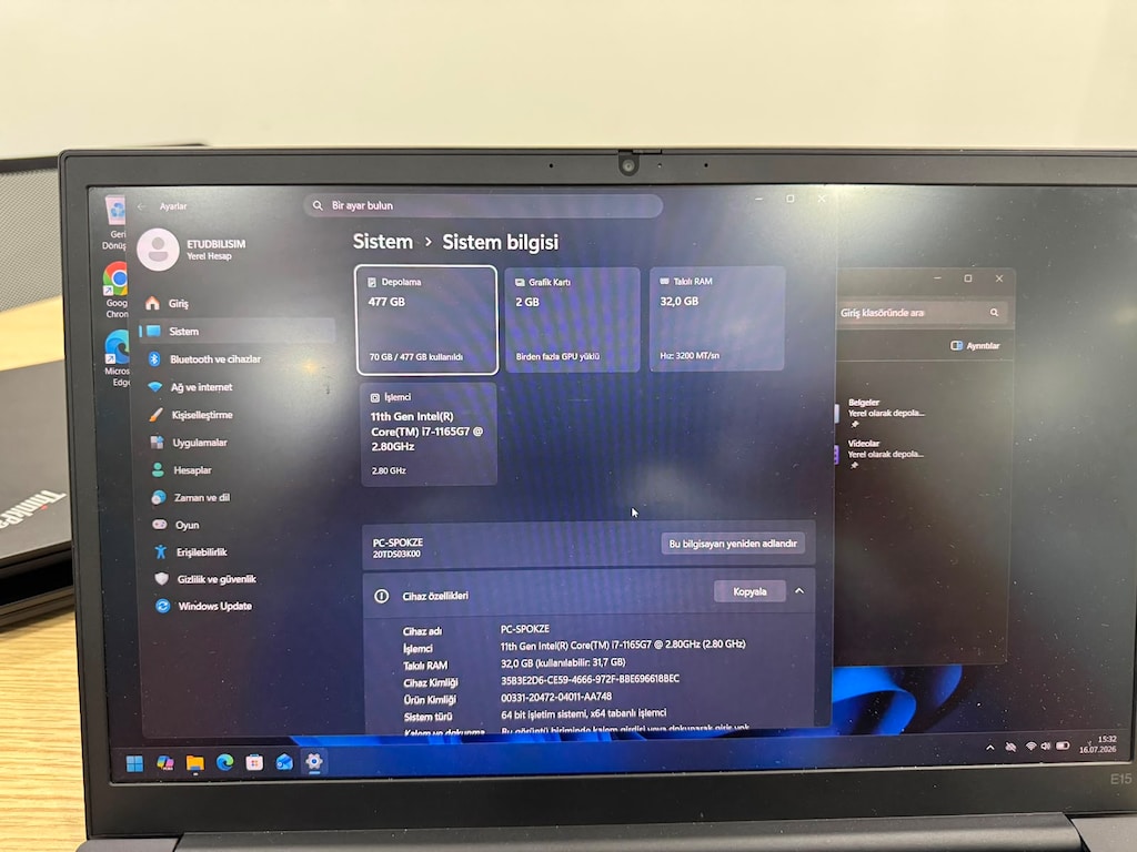 Lenovo ThinkPad E15 Gen 2 | i7 11.Nesil | 32GB 512SSD MX450 - 2