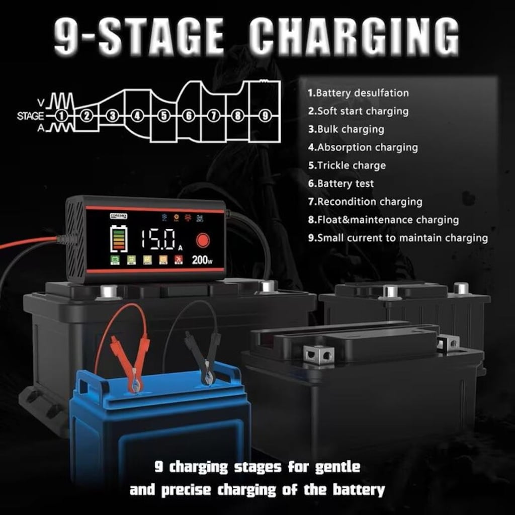LiFePO4 12V 15A AKILLI AKÜ ŞARJ VE ONARIM CİHAZI (SIFIR) - 2