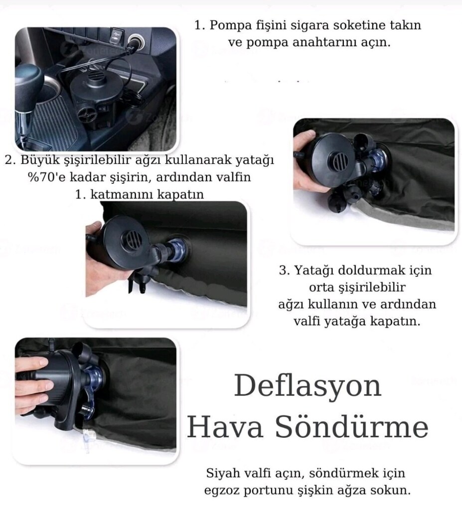 Araç içi Arka Koltuk Şişme Yatağı Yastıklı Pompalı - 5