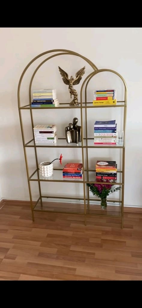 Gold Metal Camlı Dekoratif Kitaplık