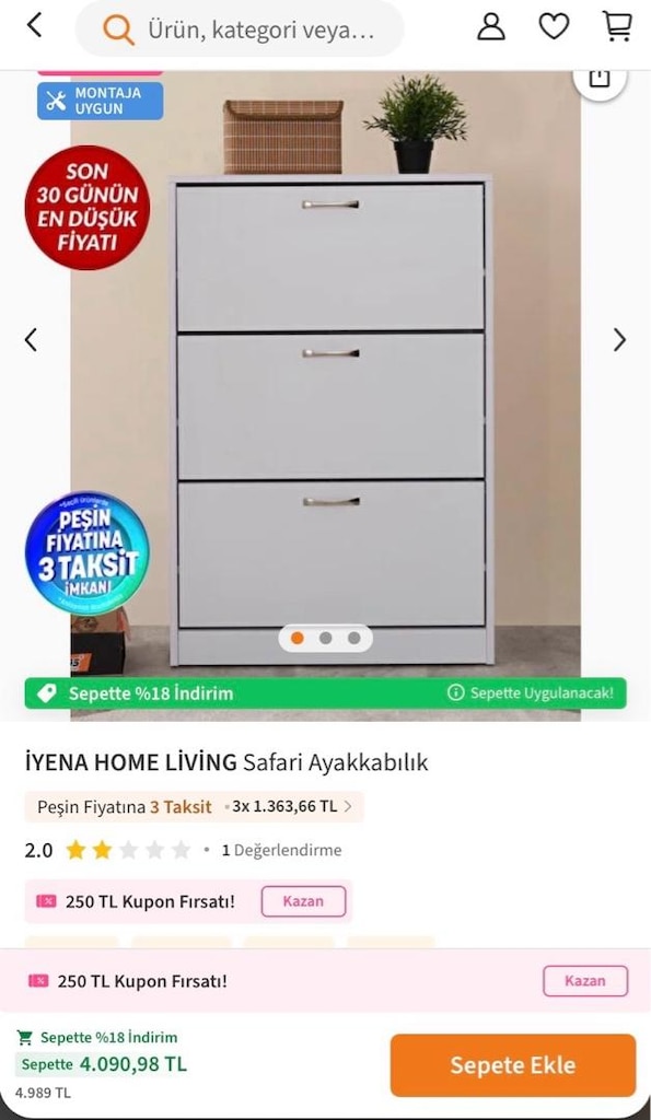ayakkabılık ayakkabı dolabı 3gözlü - 3