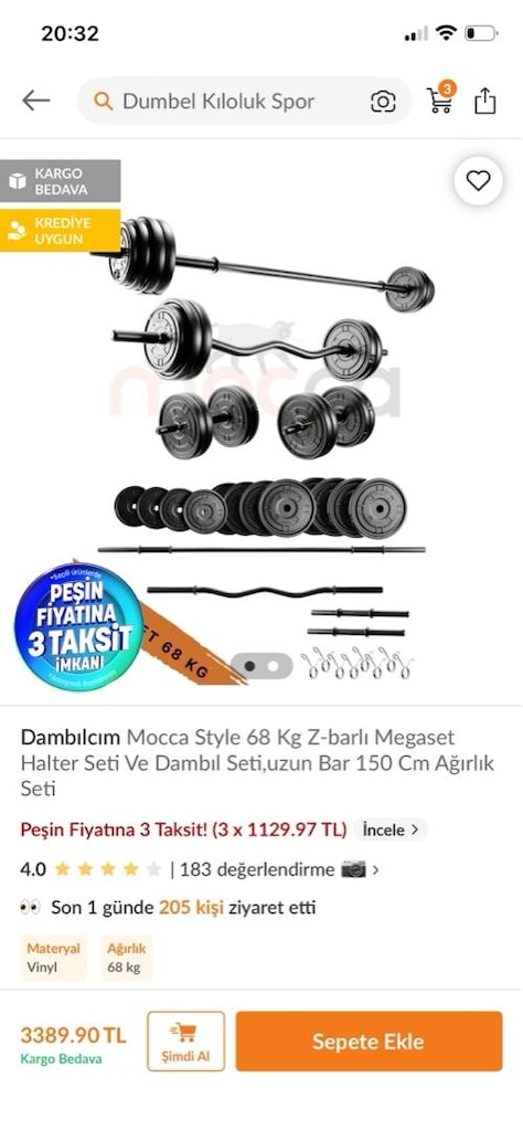 halter dambıl seti fitness 68 kg