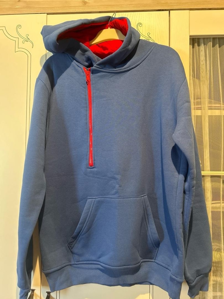 kapüşonlu mavi Sweatshirt
