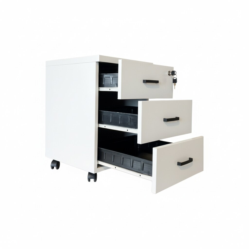 ATOM OFİS - 3 ÇEKMECELİ BEYAZ MDF TEKERLİ KESON (2 YIL GARANTİ) - 3