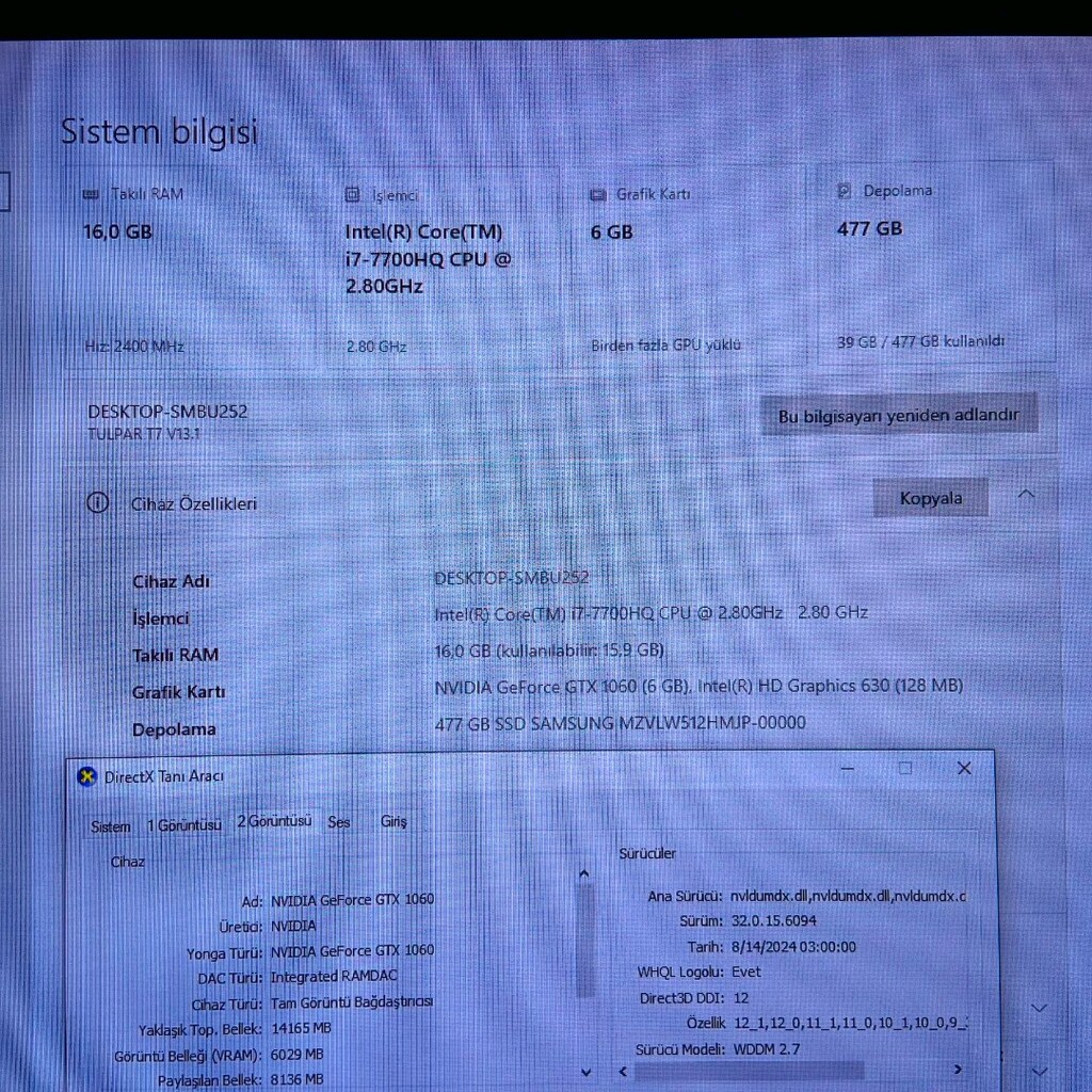 Monster Tulpar T7 Gaming i7 7700HQ Samsung m2 SSD 512GB RAM 16GB - 5