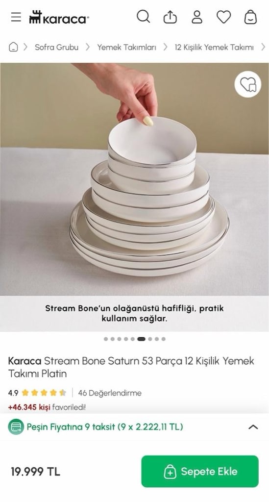 Sıfır Karaca Satürn 12 kişilik yemek takımı (kutusuz) - 2