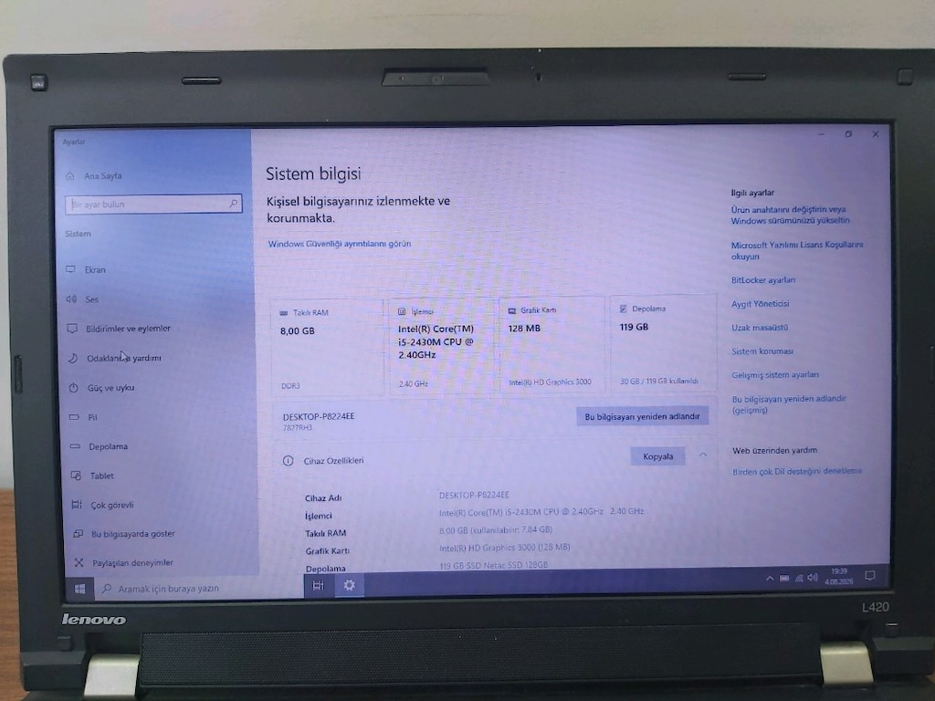 Lenovo ThinkPad L420 | Intel Core i5 | 8 GB RAM | Sıfır SSD | Temiz - 6