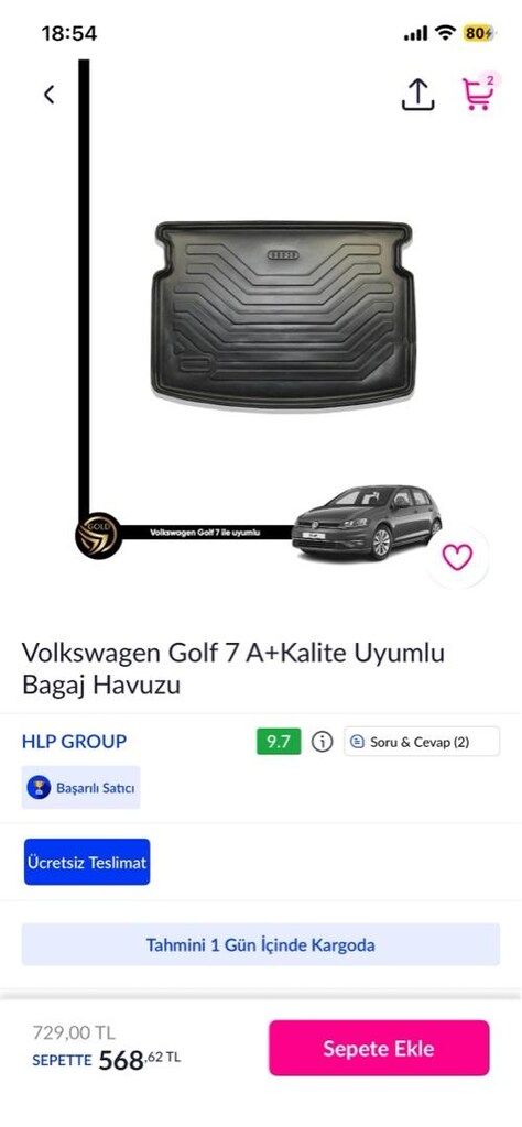 Golf 7-7,5 havuzlu paspas seti - 2