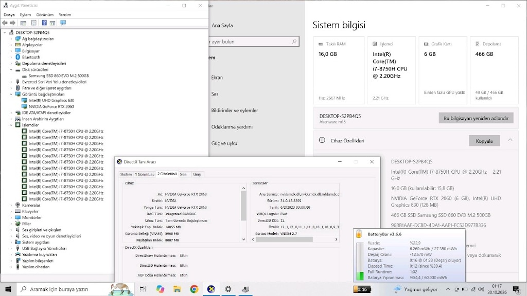 Alienware Gaming - 6 GB RTX 2060 + 16 GB + 512 SSD - İ7 8750H - 4