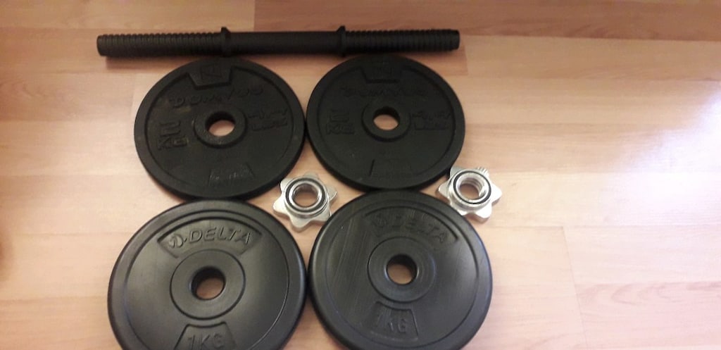 Domyos marka 2adet 2kg demir, 2adet Delta 1kg vinil dambıl. Kısa bar. - 2