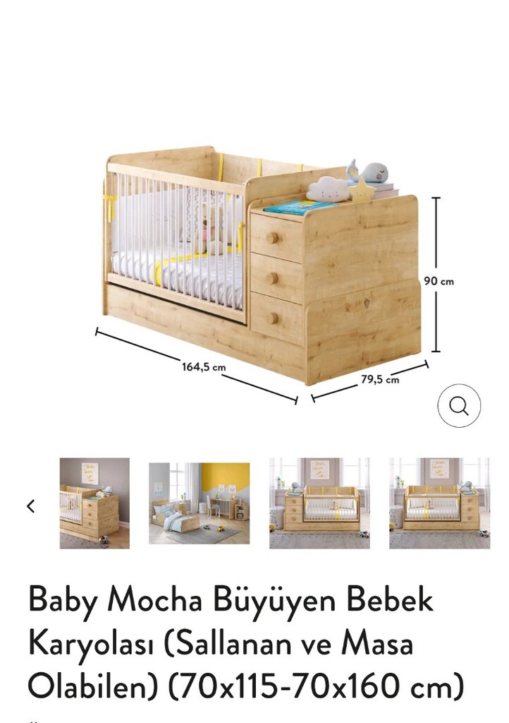 Çilek mobilya büyüyebilen sallanbilen beşik - 3