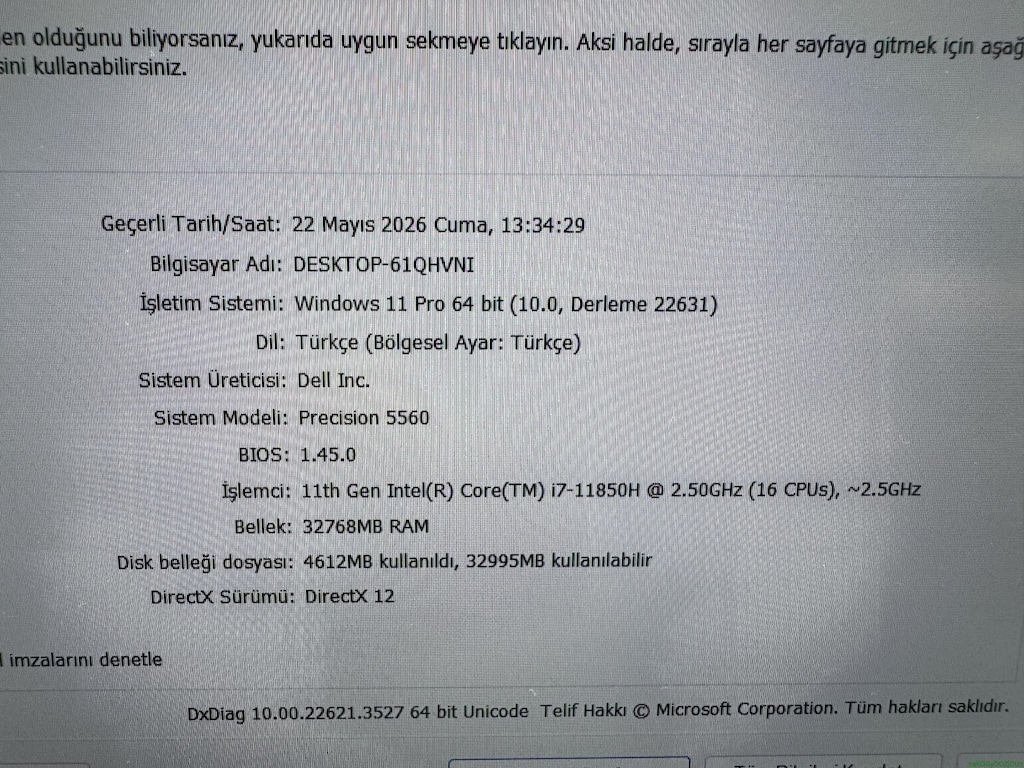 DELL PRECİSİON WORKSTATİON İ7 11. NESİL 32 GB RAM 512 NVME - 6