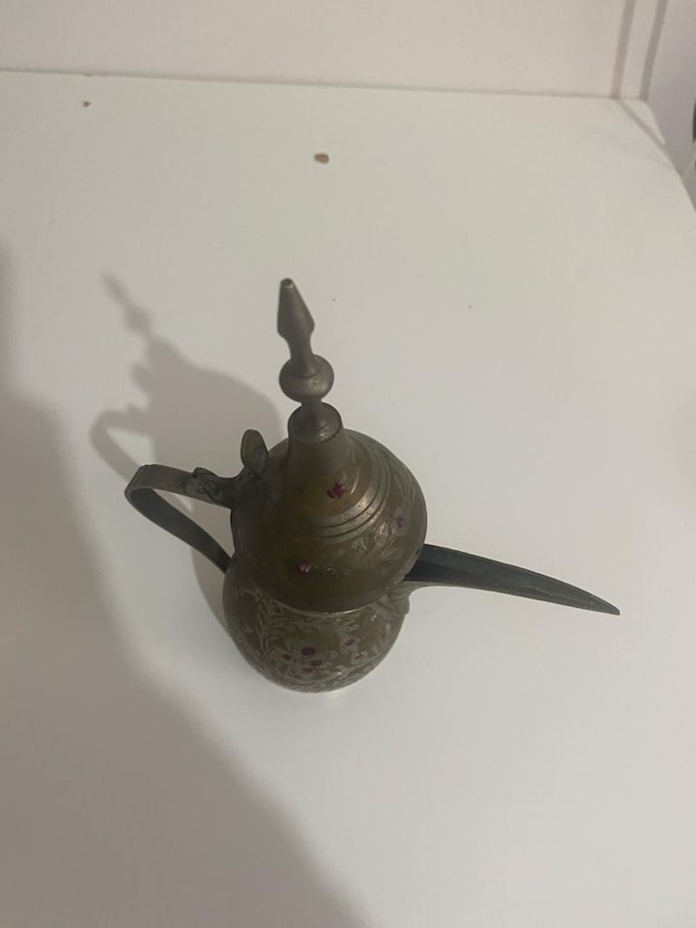 Vintage Hint Moradabad İşi Pirinç Mırra Cezvesi / Dallah İbrik - 5