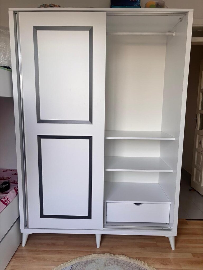 vivense çift çekmeceli sürgülü raflı mdf gardırop - 7