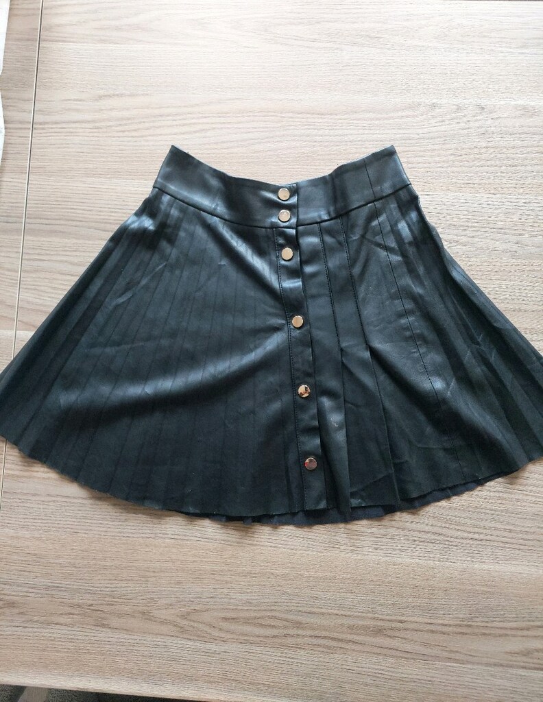 H&M deri görünüm çıtçıtlı yelpaze etek - 7