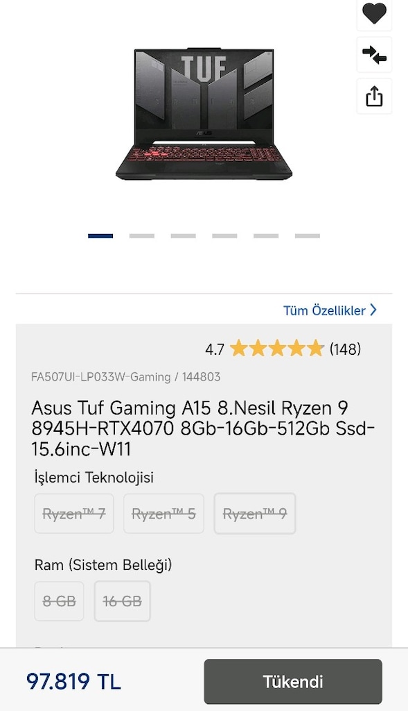 Asus Tuf Gaming A15 AMD Ryzen 9 4070 8 Gb Oyuncu Laptopu. - 9