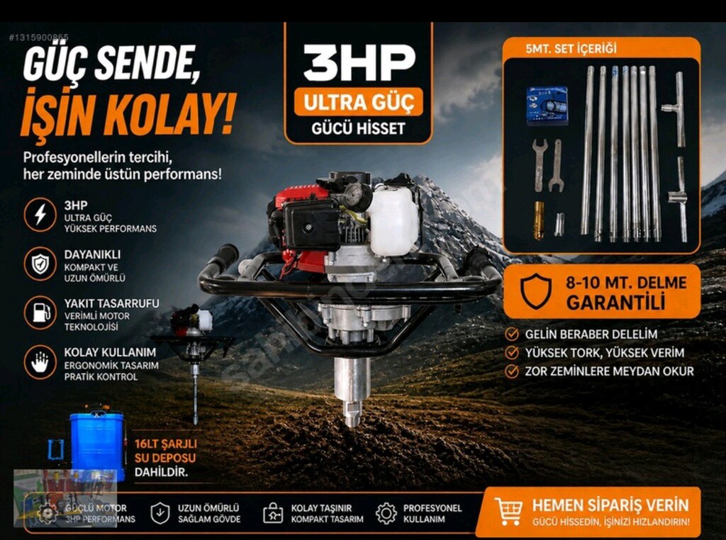 Karot El Sondaj Makinesi Benzinli 3hp 5Mt Boru ve seti - 2