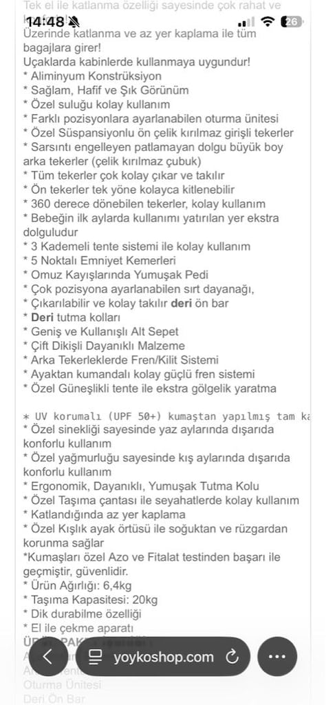 Yoyko bebek arabası ve Puset - 10